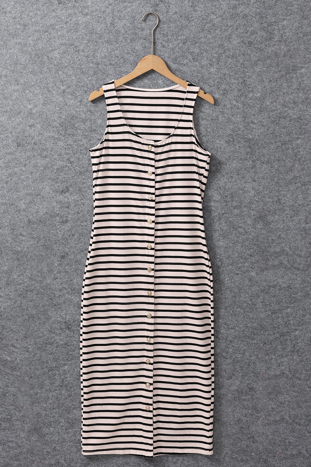 Women's Maxi Dress Featuring Sleeveless White Striped