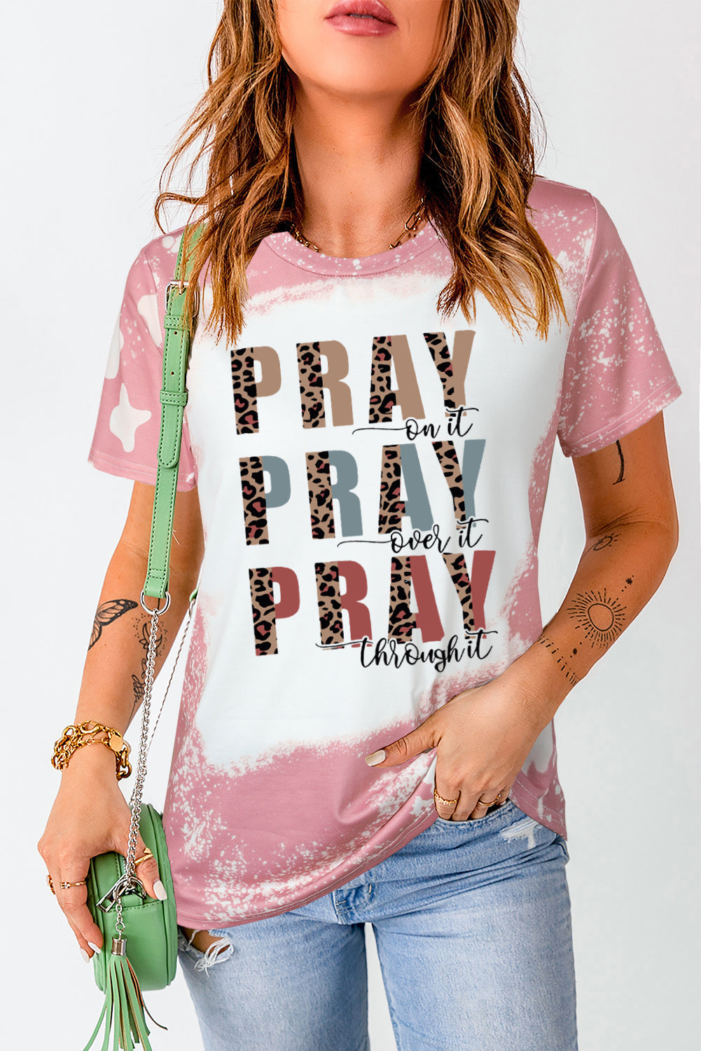 Women's Tee Featuring Tie Dye PRAY Graphic-Print