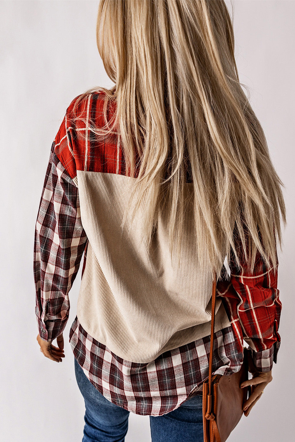 Women's Patchwork Plaid Cord Shacket