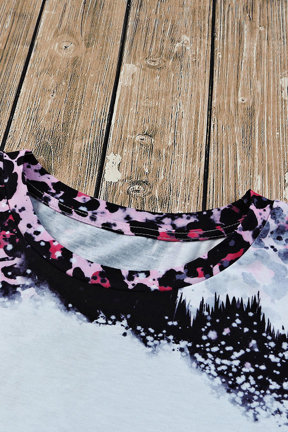 Women's Tee Featuring Dyed Bleached Blank Leopard-Print