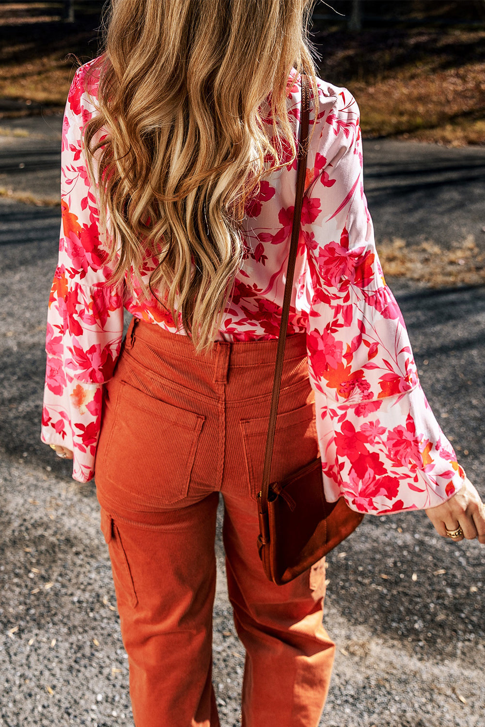 Women's Bodysuit Featuring Print Layered Bell Button-Front Floral-Print