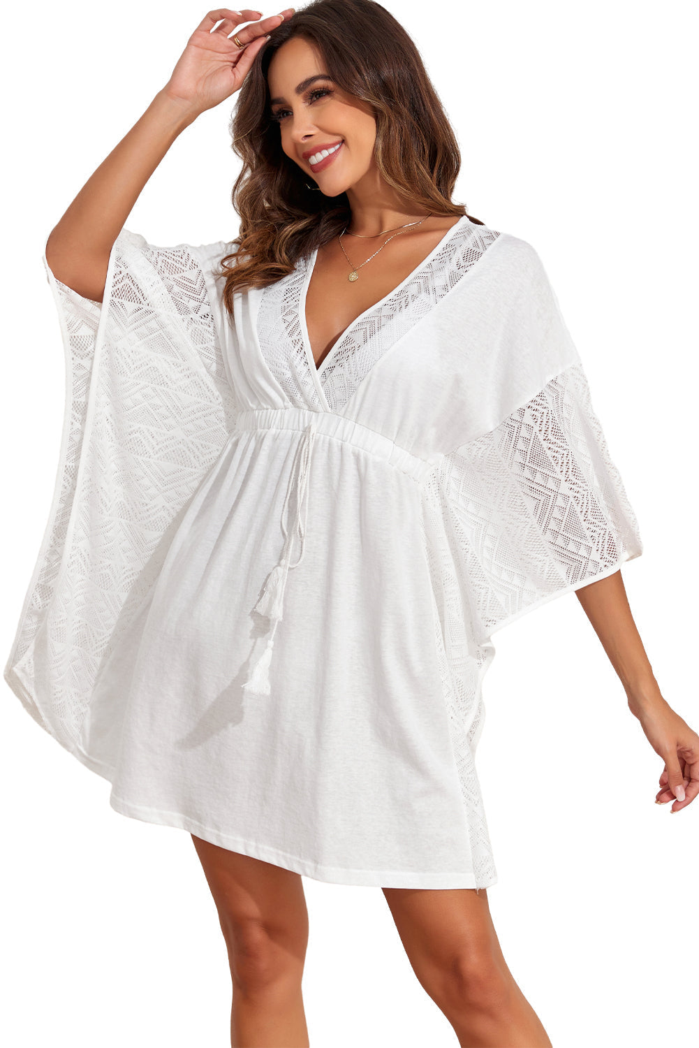 Women's Kimono Tassel Drawcord Beach Cover Up