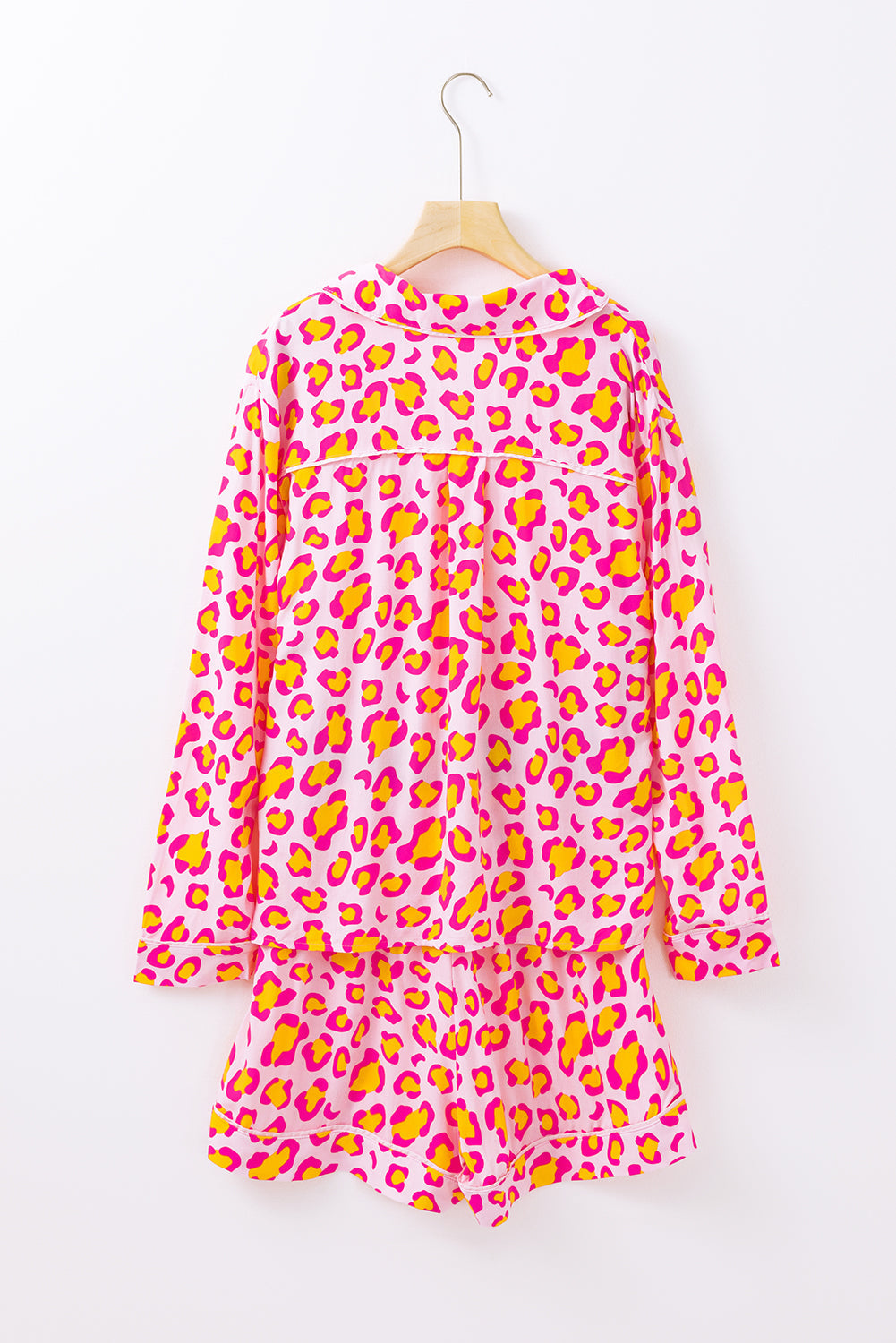 Leopard-Print Long-Sleeved Shirt and Shorts Pajama Set