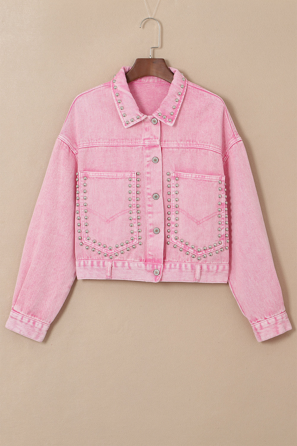 Women's Denim Jacket Featuring Rivet Studded