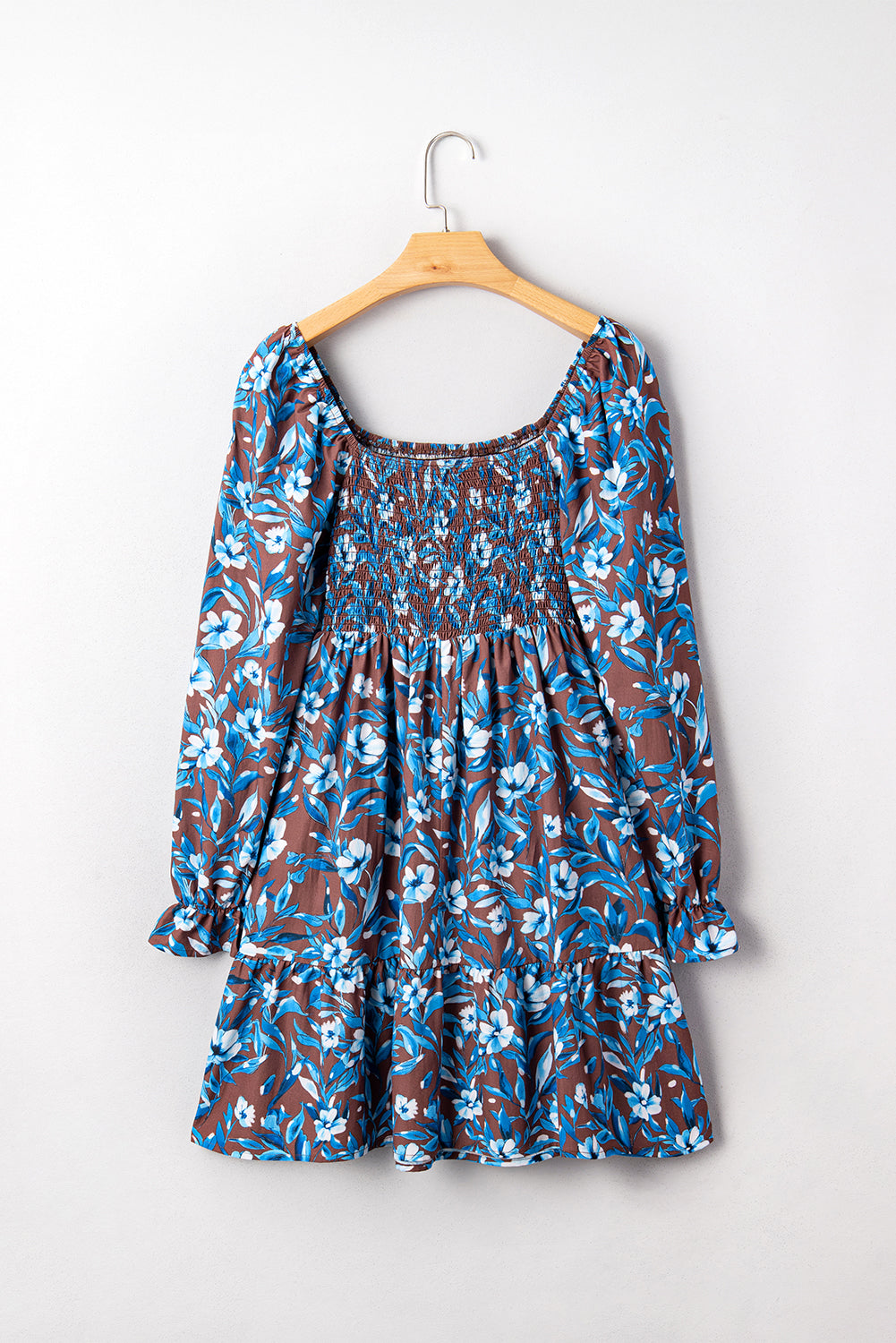 Smocked Bodice High-Waisted Ruffled Sleeve Floral Dress