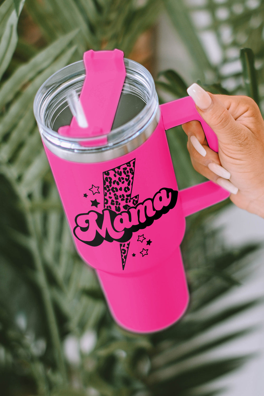 Lightning Mama Leopard Print Portable Cup with Handle 40oz