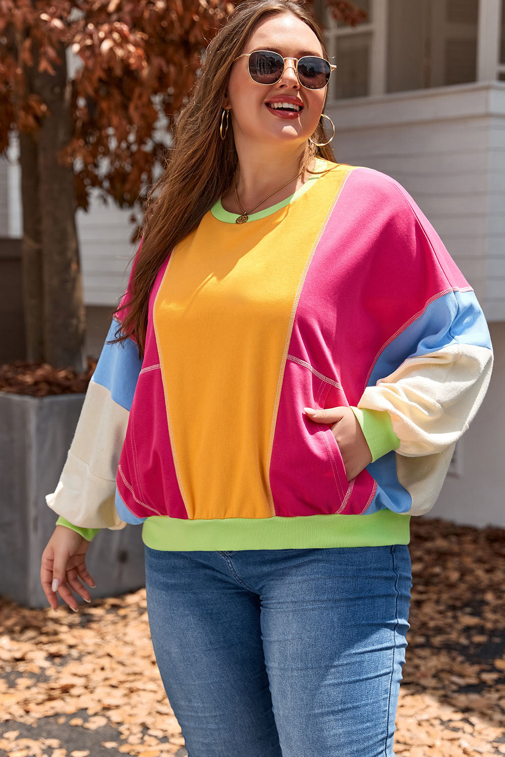 Women's Plus Size Exposed Seam Sweatshirt