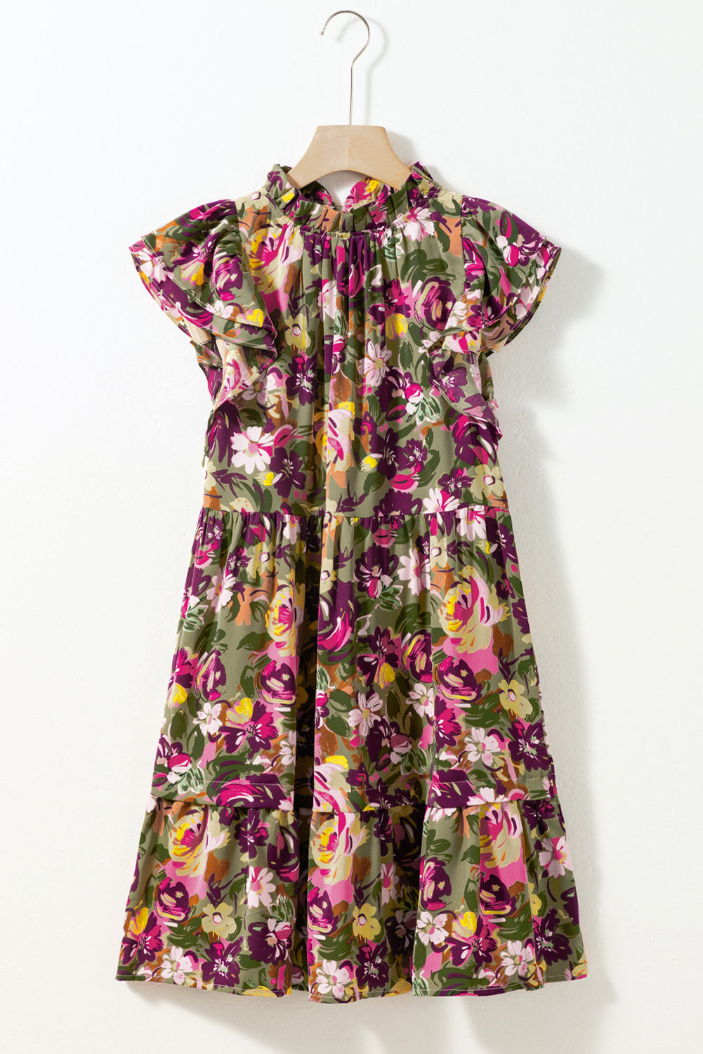 Women's Dresses with Frill-Trimmed Neck Mini Flutter Sleeve