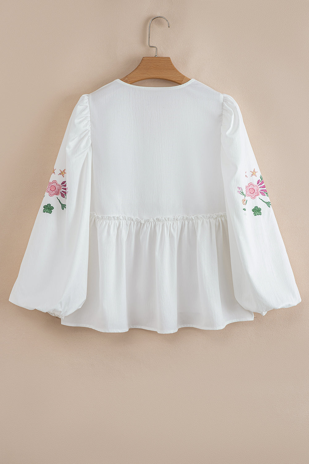 Lace-up Flower Print V-Neck Babydoll Blouse