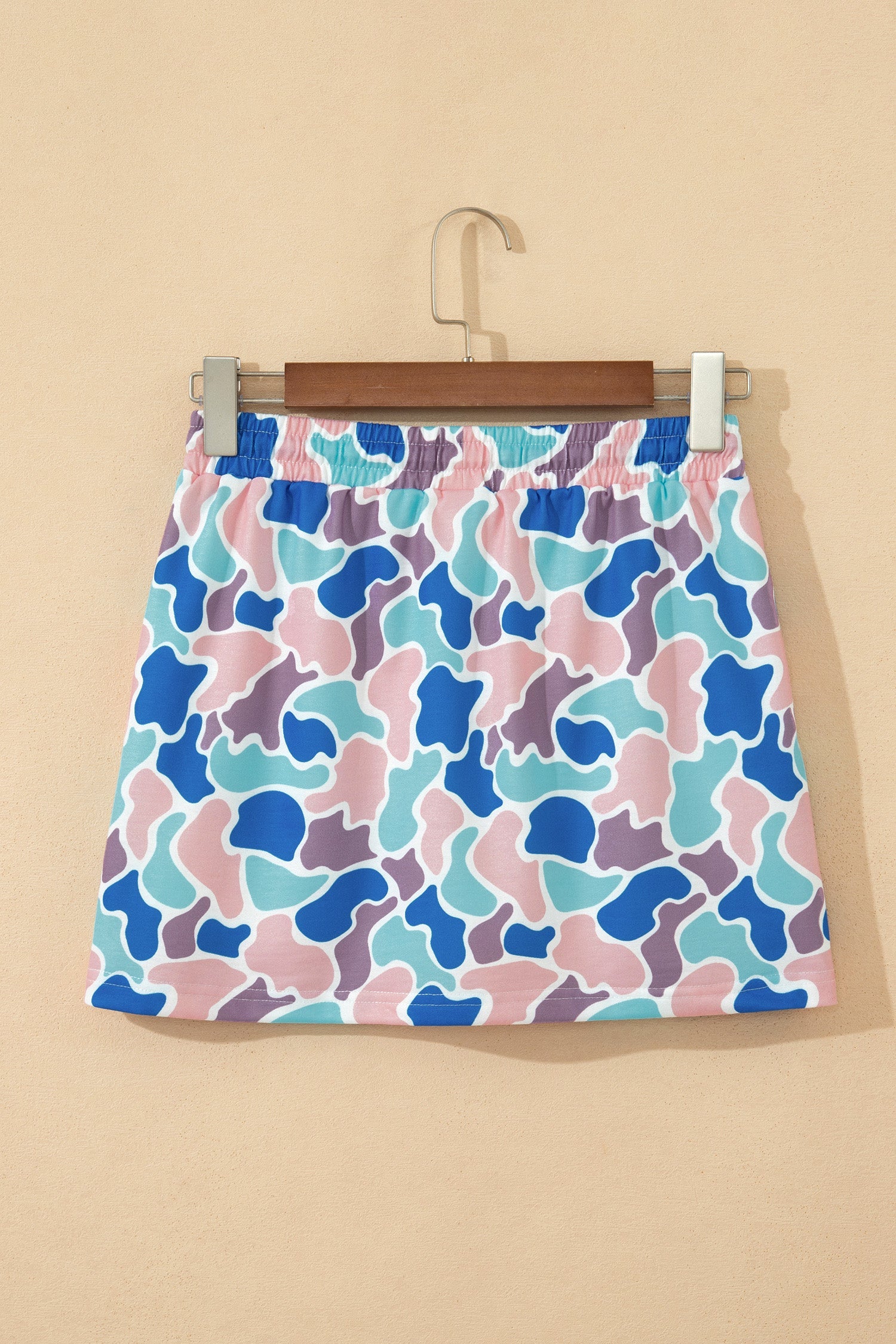 Camo Elastic Abstract Elastic Waist Drawcord Mini Skort in Sky Blue