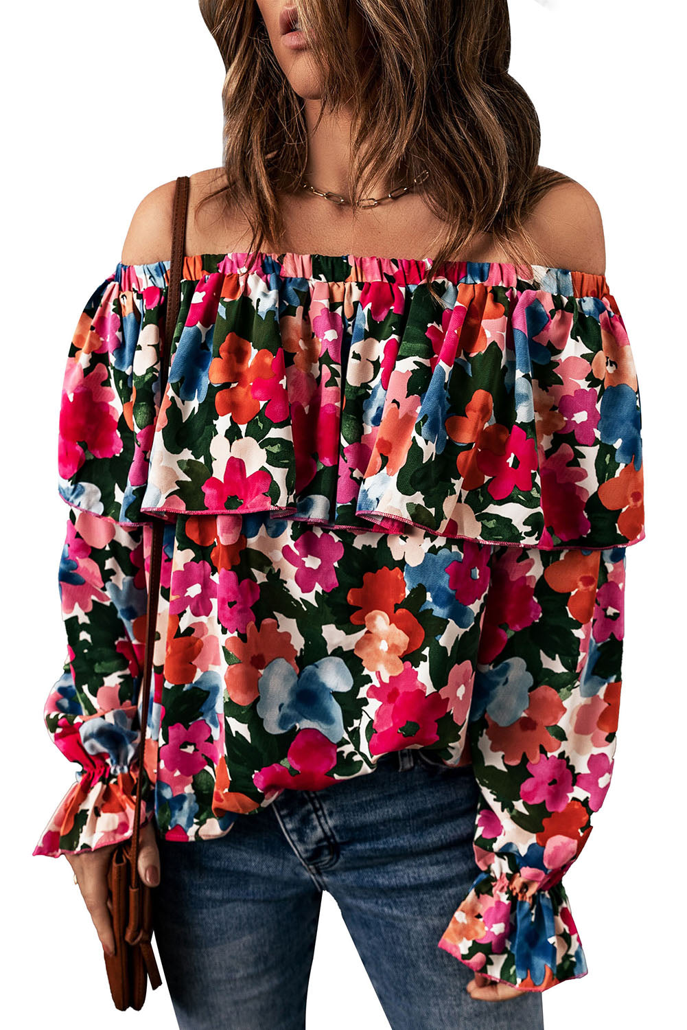 Women's Floral-Print Ruffle-Trimmed Off Shoulder Blouse