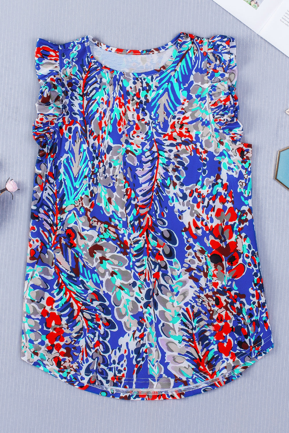 Women's Tank Top with Floral-Print Print Ruffles