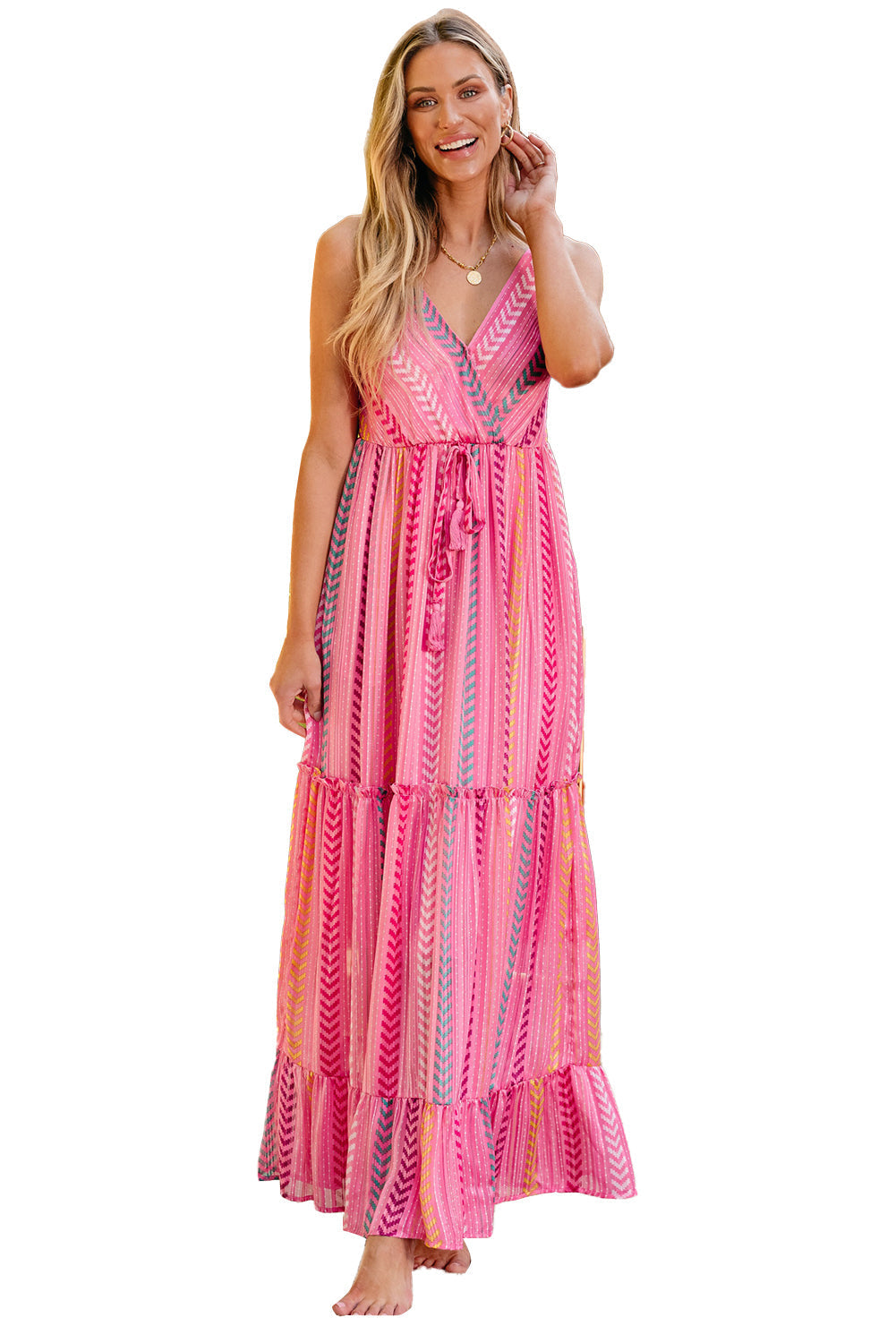 Women's Tassel Tie V Neck Wrap Maxi Dress