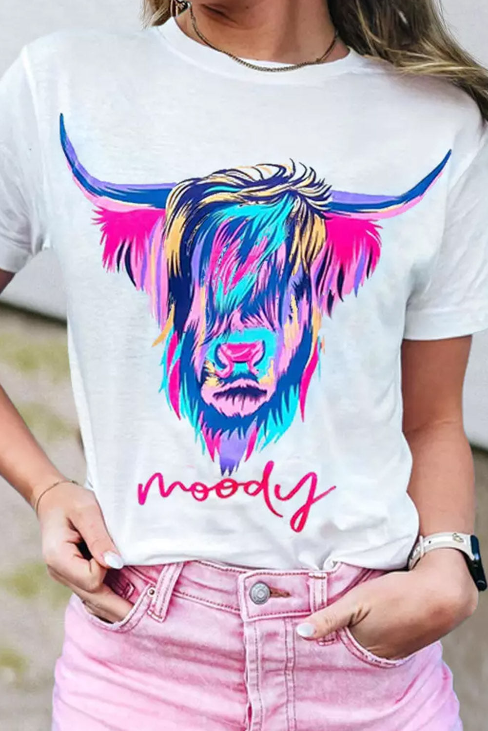 Women's T-shirt Featuring Highland Heifer Moody Graphic-Print