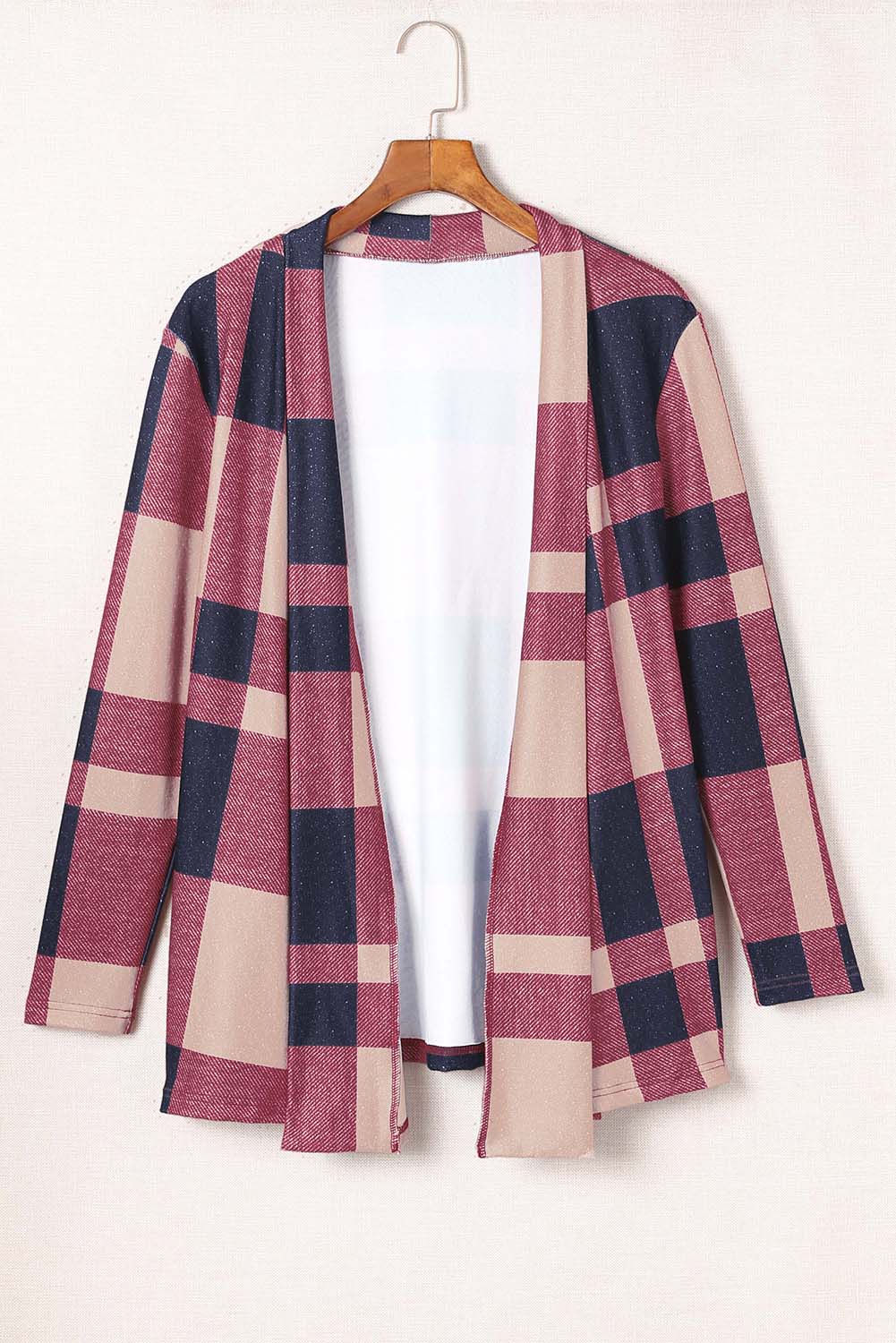 Women's Cardigan with Draped Open Front Plaid
