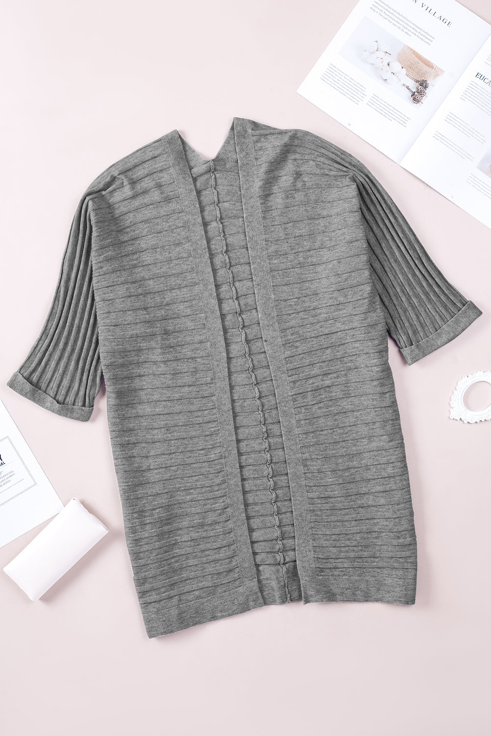 Women's Rib-Knitted Open Front Knit Cardigan