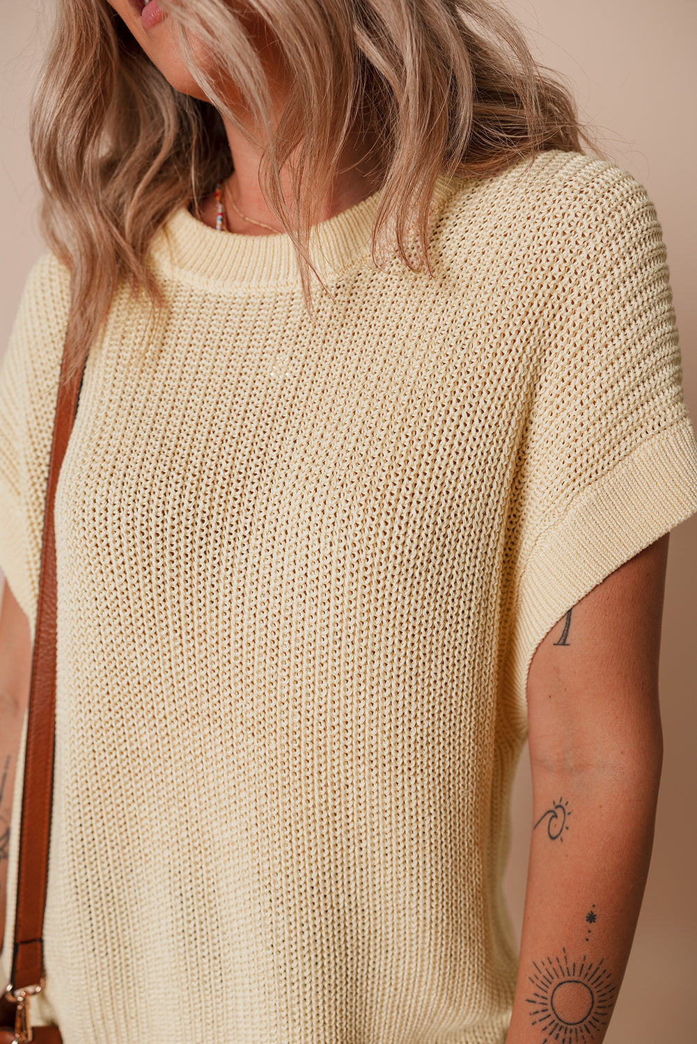 Batwing Short Sleeve Round Neck Knit T Shirt