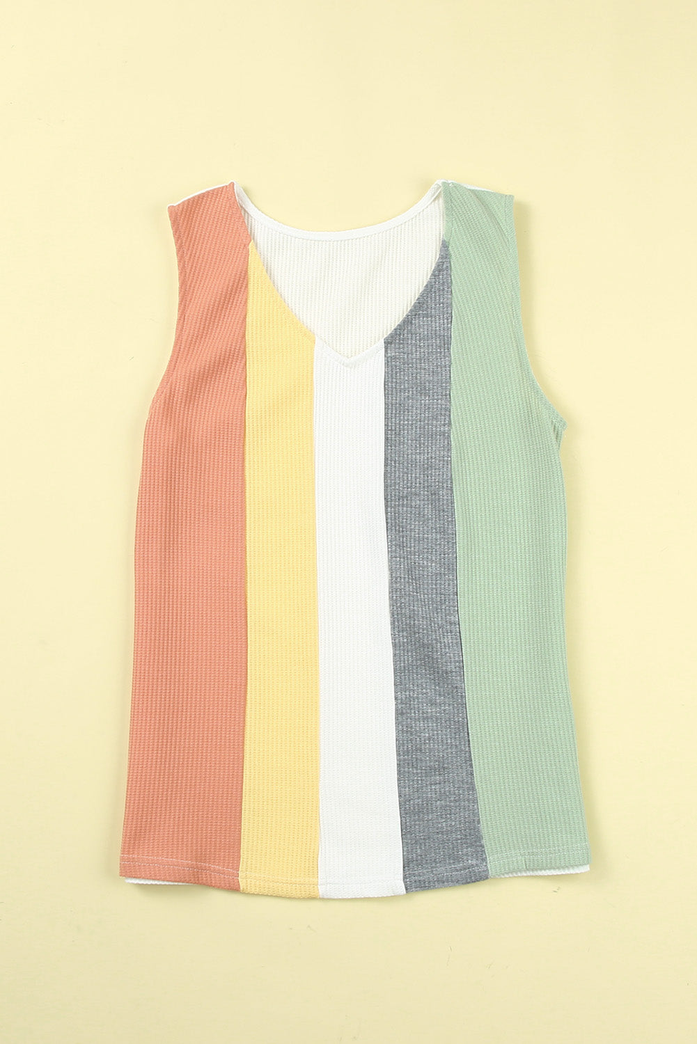 Women's Tank Top Featuring Waffle Knitted V Neck