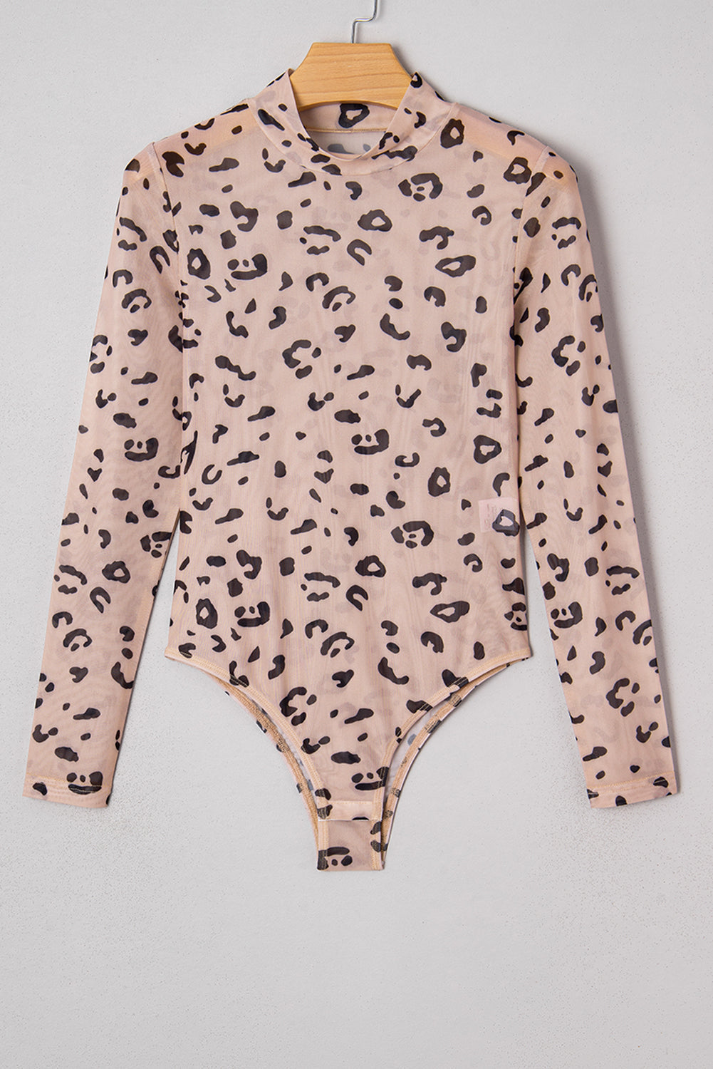 Mesh Mock-Neck Sheer Leopard Long-Sleeved Bodysuit