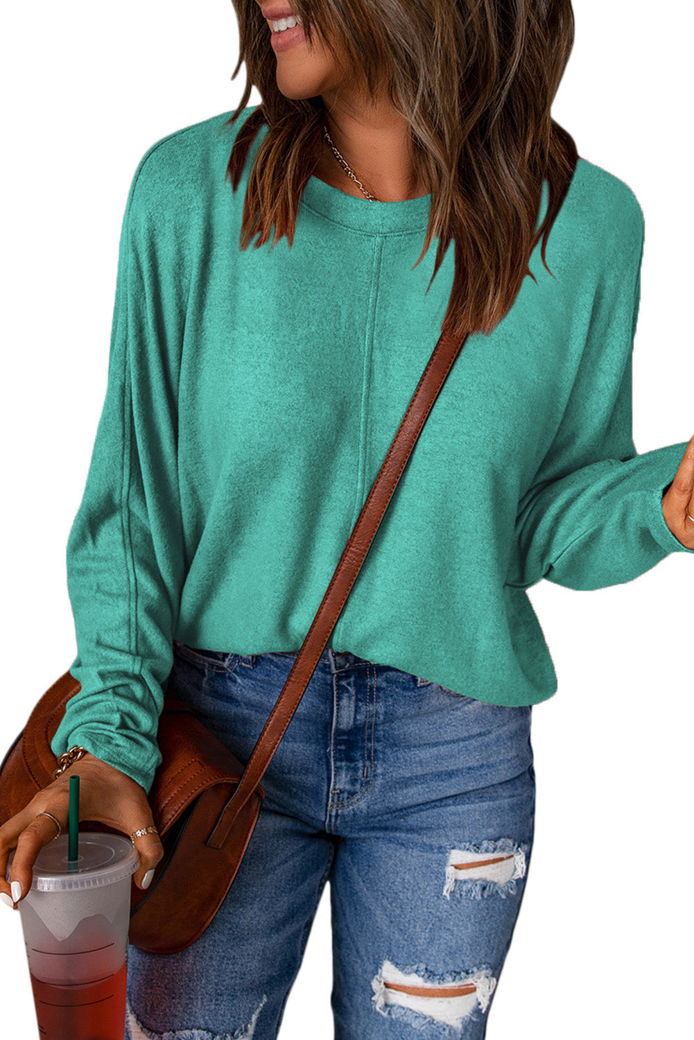 Top for Women Patchwork Long-Sleeve