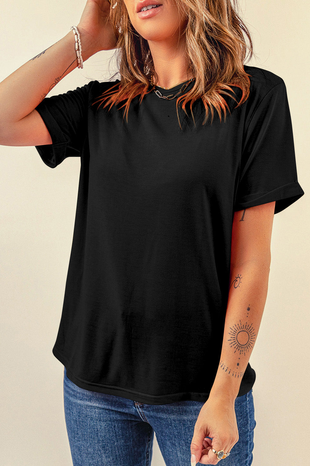 Women's Tee Featuring Crew Neck Everyday Plain