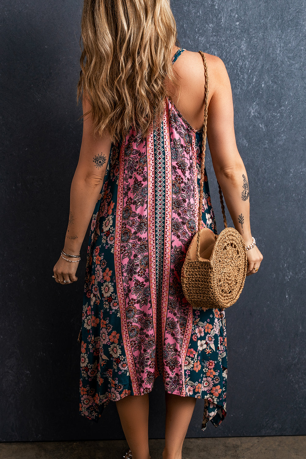 Women's Sundress with Floral-Print Long Bohemian