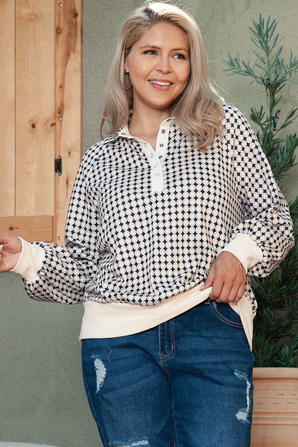 Women's Two Tone Plus Size Pullover Sweatshirt