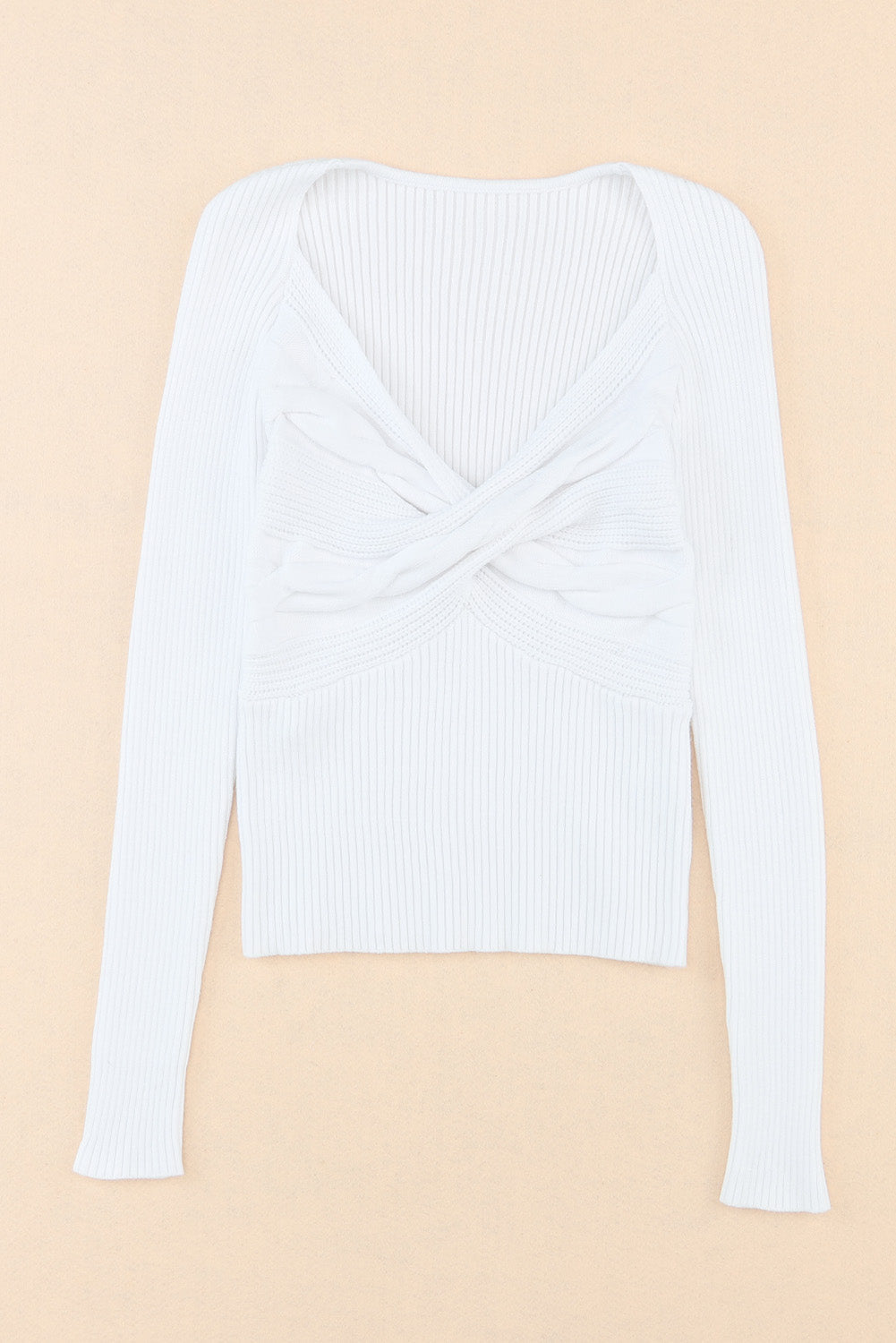 Women's Sweater Featuring Cable Crossed V Neck