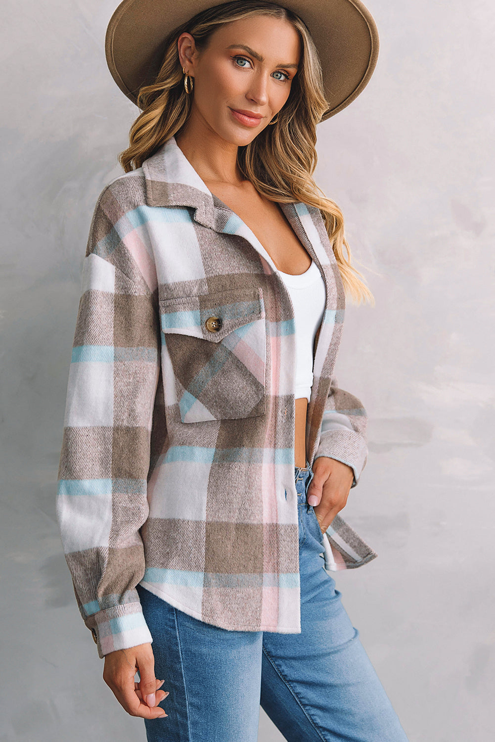 Women's Shacket Featuring Button Plaid Amber