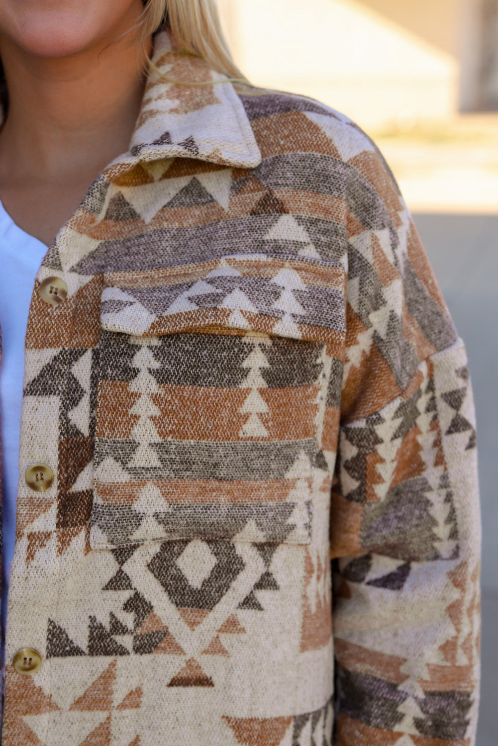 Jacket for Women Pocket Button-Front Aztec Flap