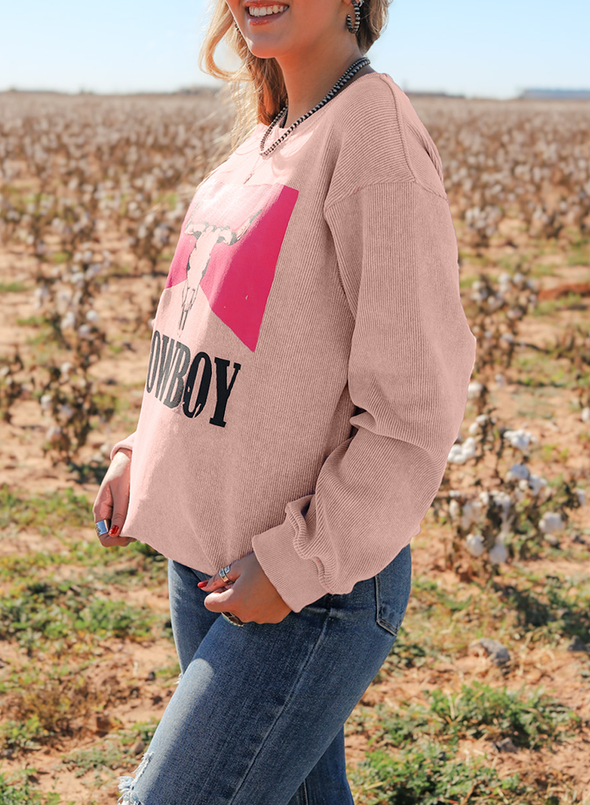 Women's Pullover Sweatshirt Featuring Cowboy Women Steer Head