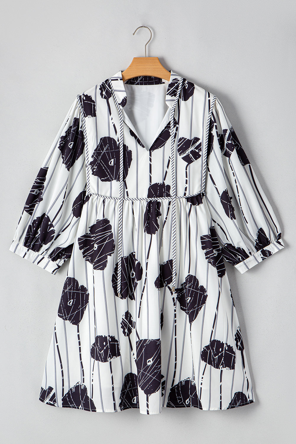 Plus Size Floral Lace-up Neck Mini Dress