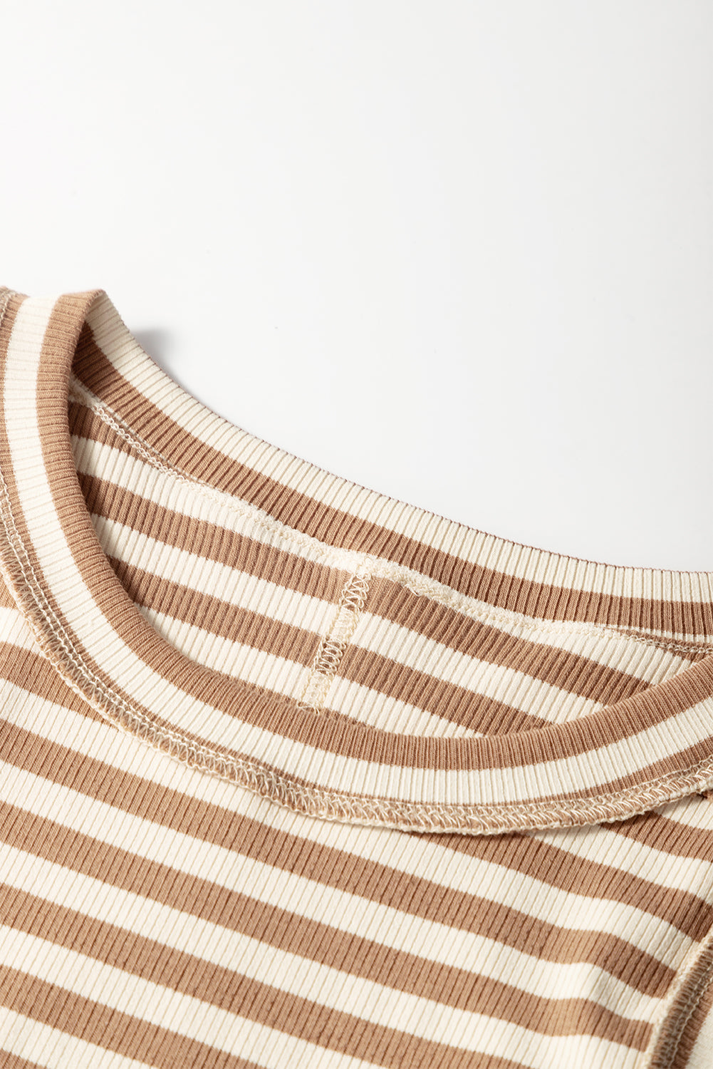 Khaki Stripe Round Neck Sleeveless Top