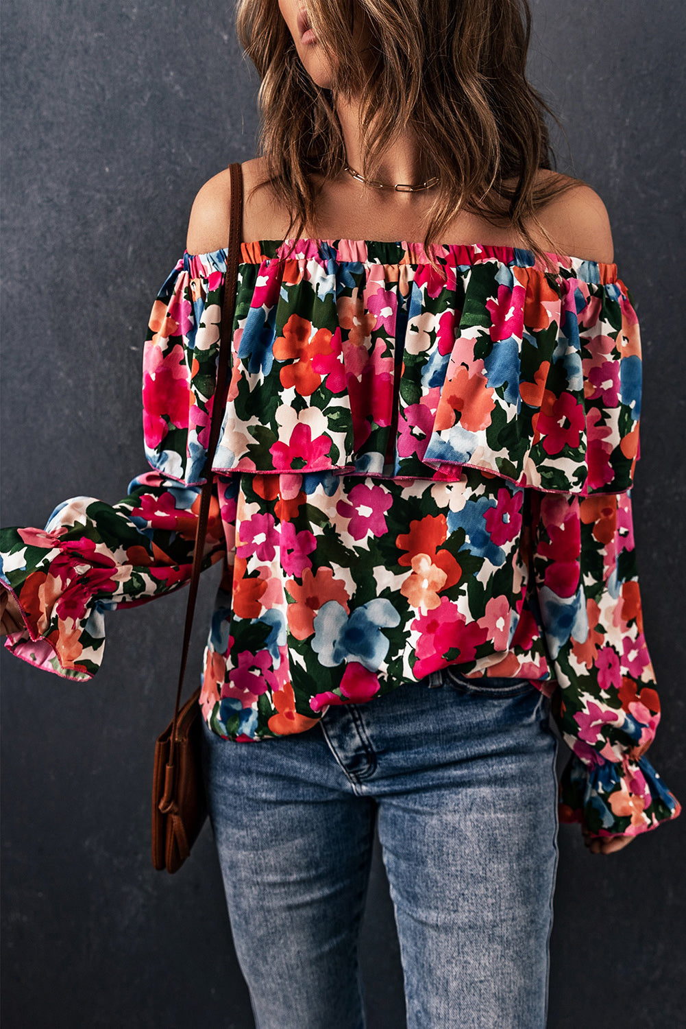 Women's Floral-Print Ruffle-Trimmed Off Shoulder Blouse