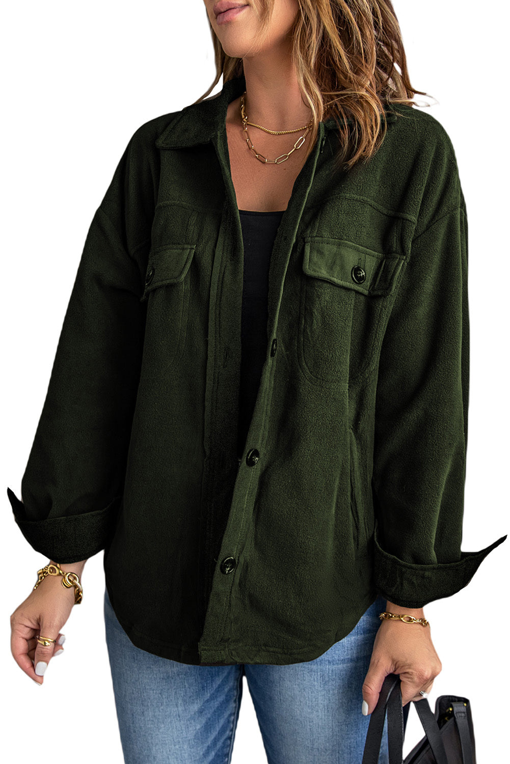Shirt Jacket for Women Collar Button-Front