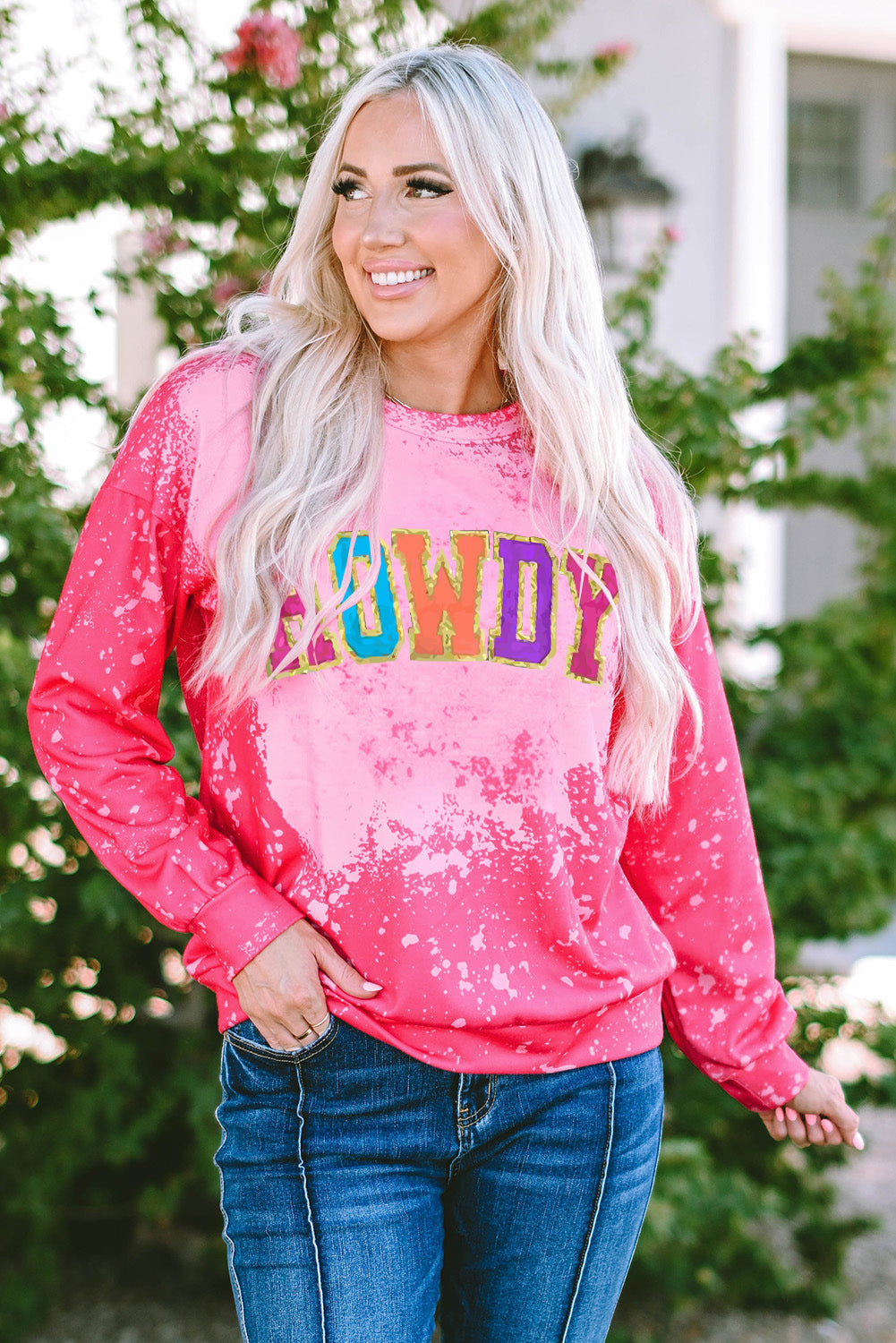 Women's HOWDY Graphic-Print Western Tie Dye Sweatshirt