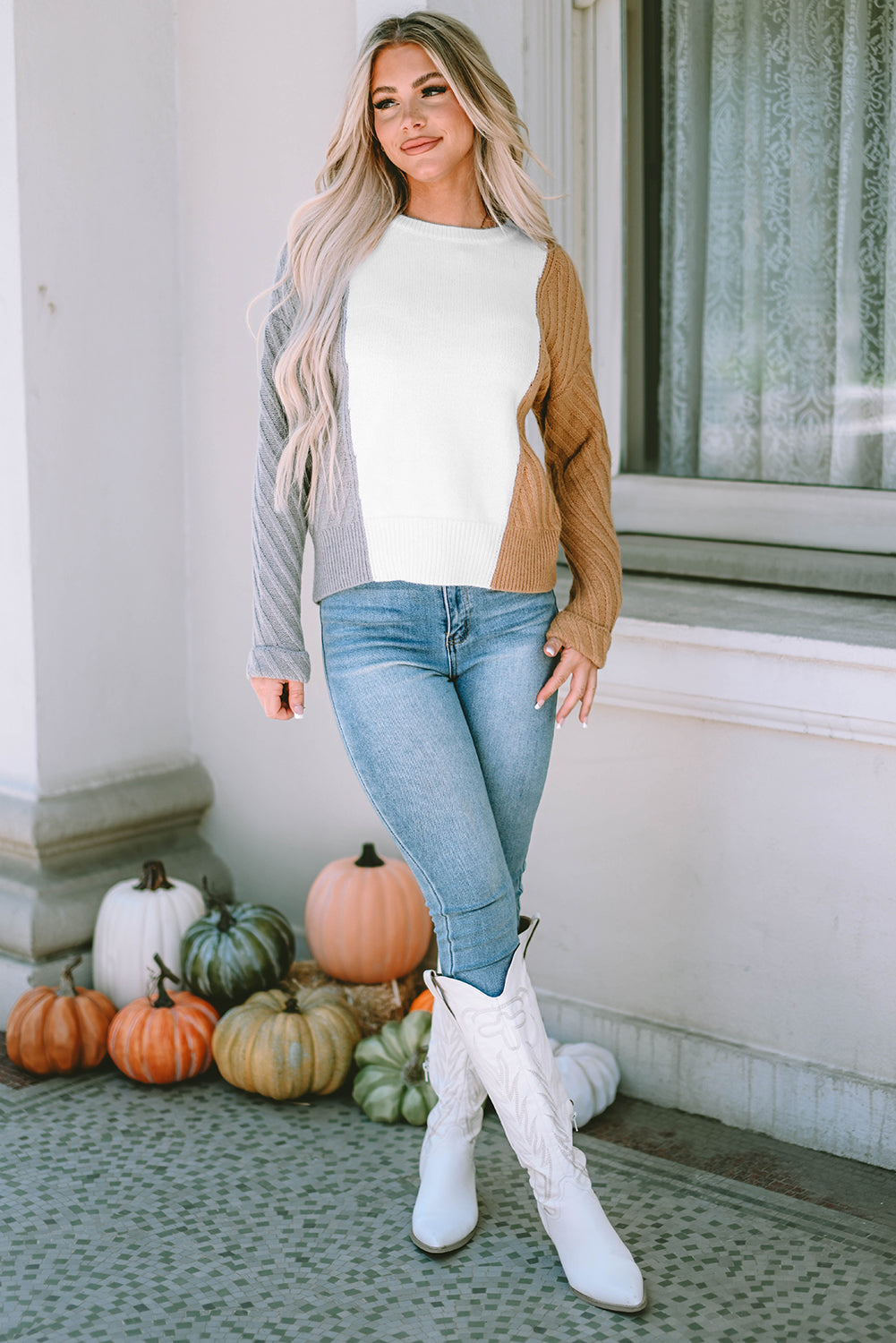 Women's Sweater with Textured Dropped-Shoulder