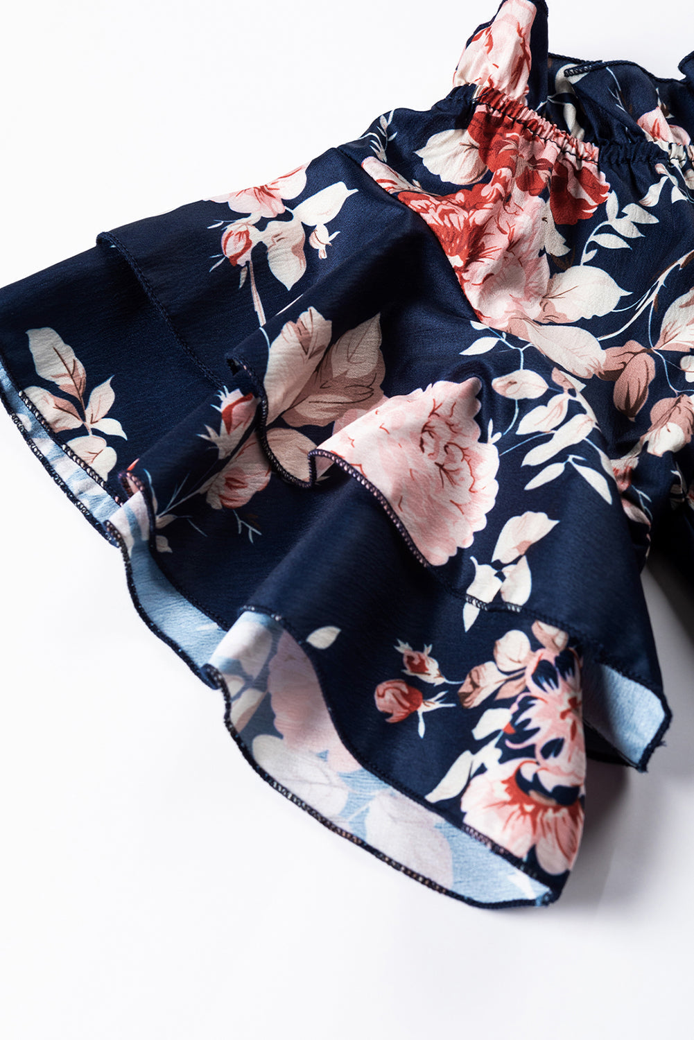Women's Blouse Featuring Floral-Print Ruffle-Trimmed Flounce Sleeve