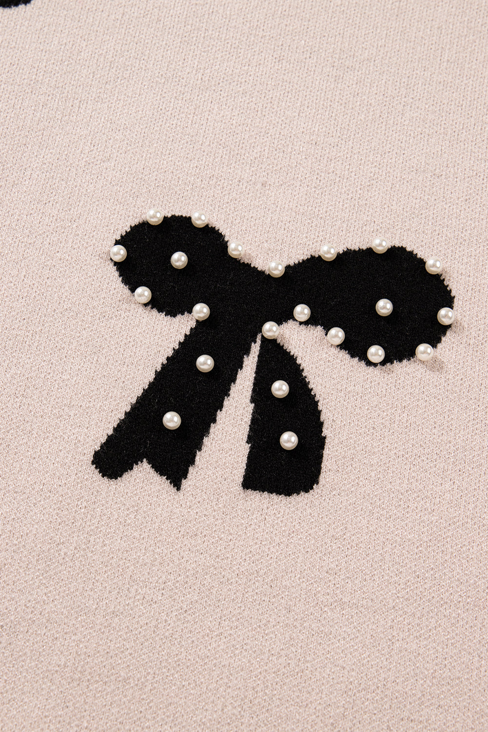 Pearl Embellished Bow Pattern Loose Knit Top