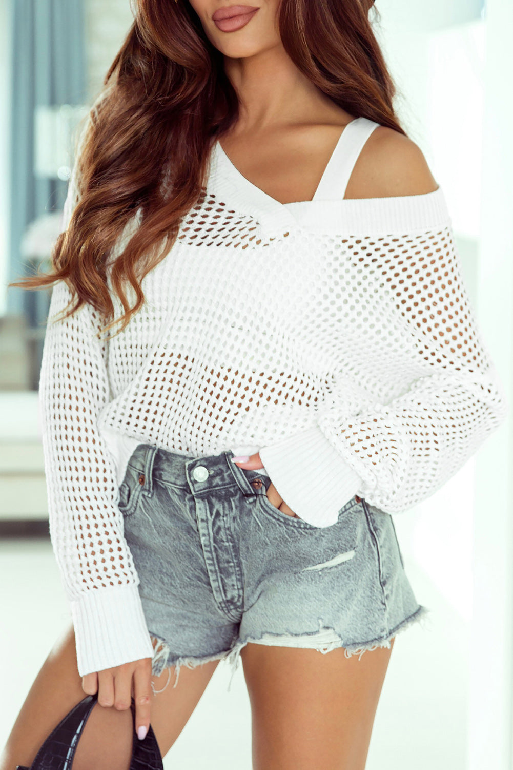 Sweater for Women Relaxed Fit Openwork Knitted