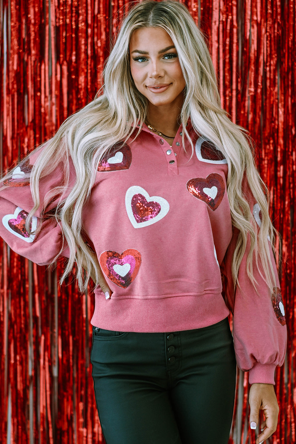 Women's Sweatshirt with Sequin Buttons Mineral-Washed