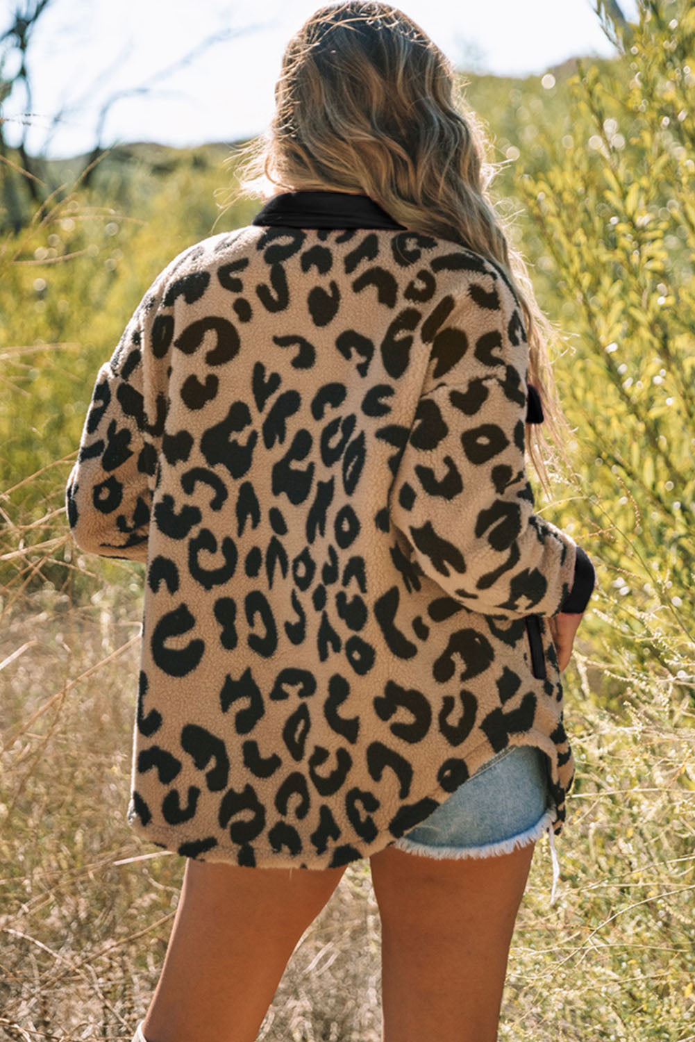 Shacket for Women Teddy Trimmed Leopard-Print