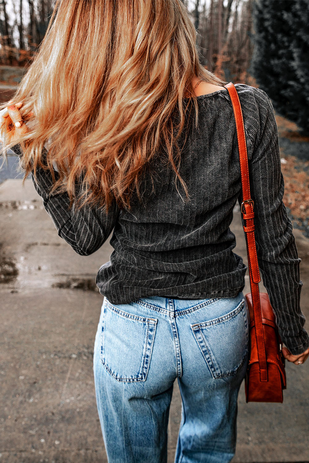 Women's Top with Knitted Long-Sleeve Vintage Rib-Knitted