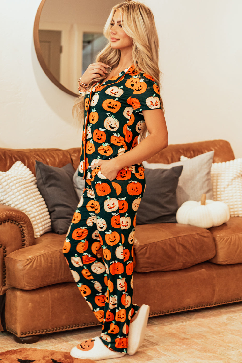 Pattern Short-Sleeved Halloween Short-Sleeved Shirt Pajama Set