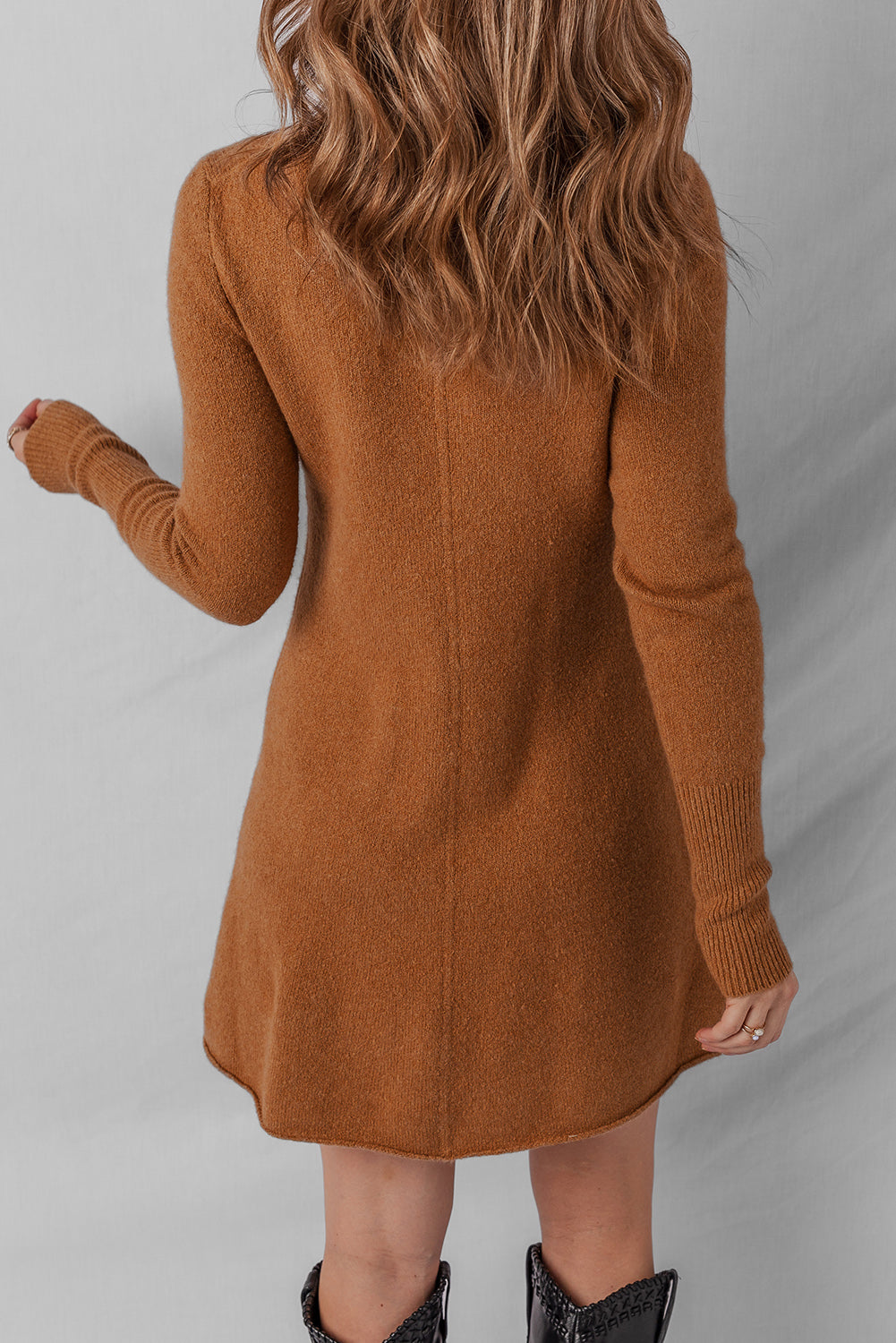 Yellow Rib-Knit Straw Rib-Knit Detail Solid Mini Knit Top Dress