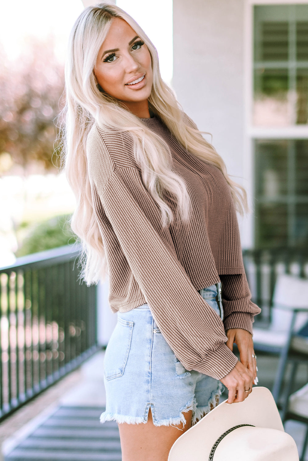 Women's Dropped-Shoulder Balloon Sleeve Top