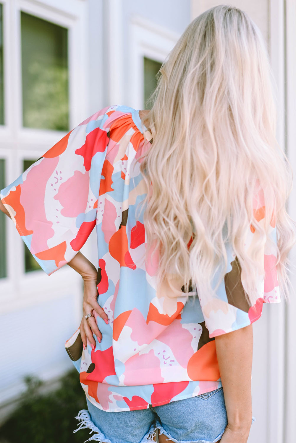 Women's Blouse Featuring V Neck Half Sleeve Floral-Print Print