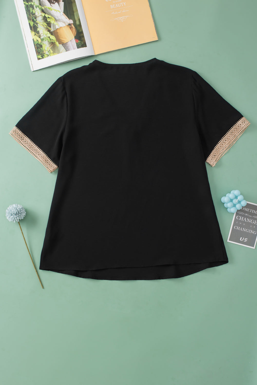 Women's Plus Size Lace-Trimmed Trim V Neck Top