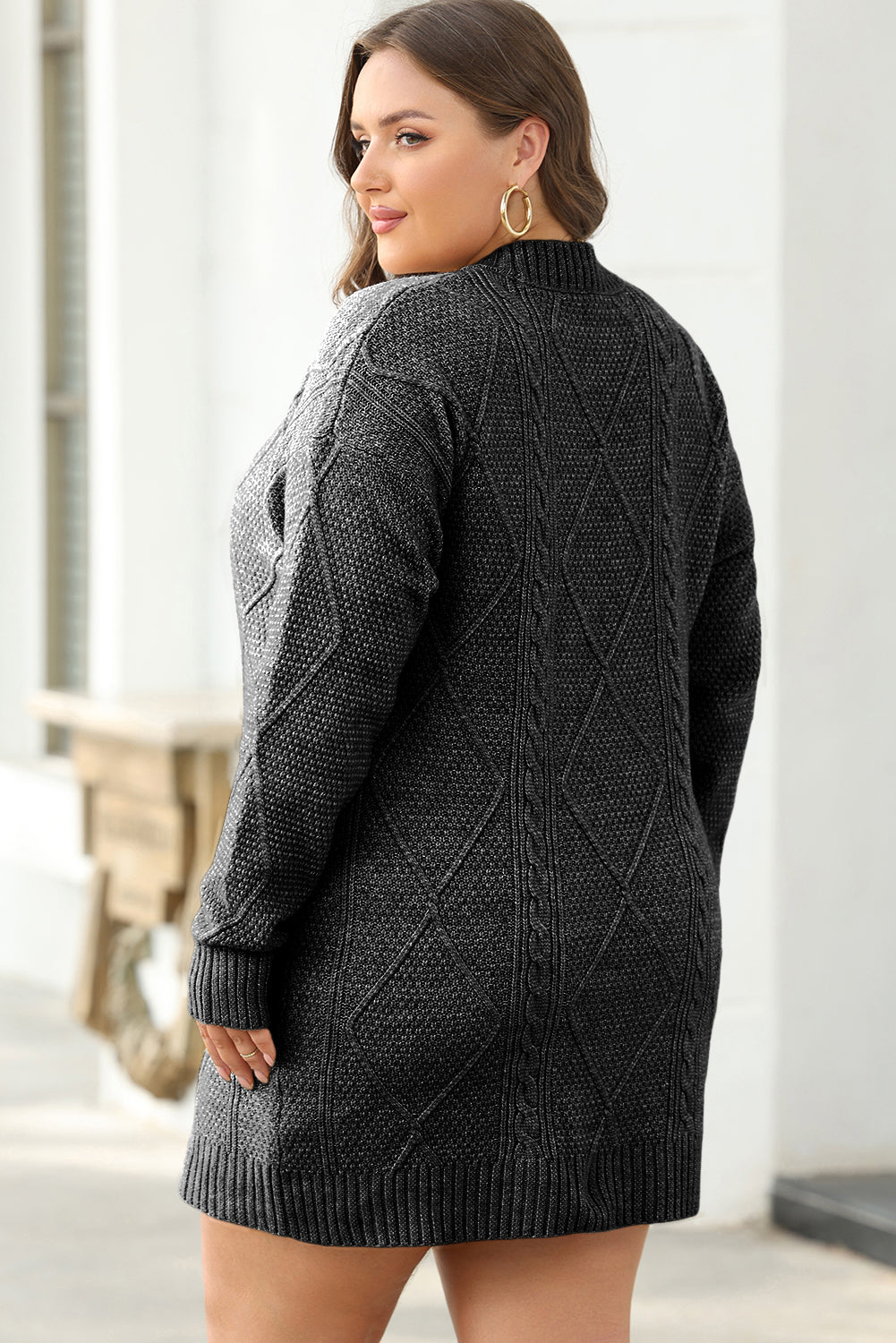 Cable Knit Drop Shoulder Sweater Dress