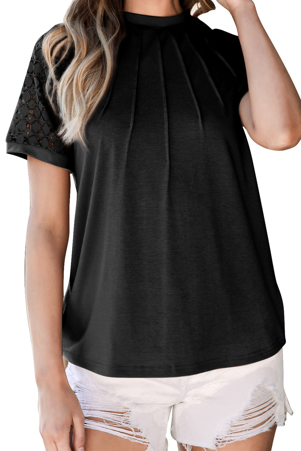 Women's Tee Featuring Seamed Contrast Lace-Trimmed Raglan